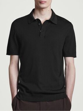 COS Black Short-Sleeve Polo Shirt - Men's slim fit silk blend size L